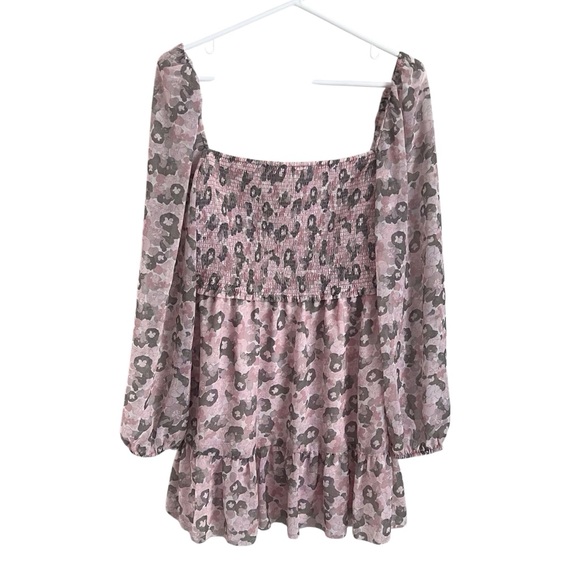 Aritzia Wilfred Tempest Smocked Mini Dress Pink Floral Romantic Whimsy Large - Picture 1 of 9